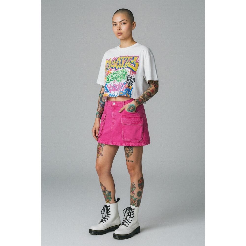 Zara Z1975 Hot Pink Denim Cargo Mini Skirt - Y2K Style Small